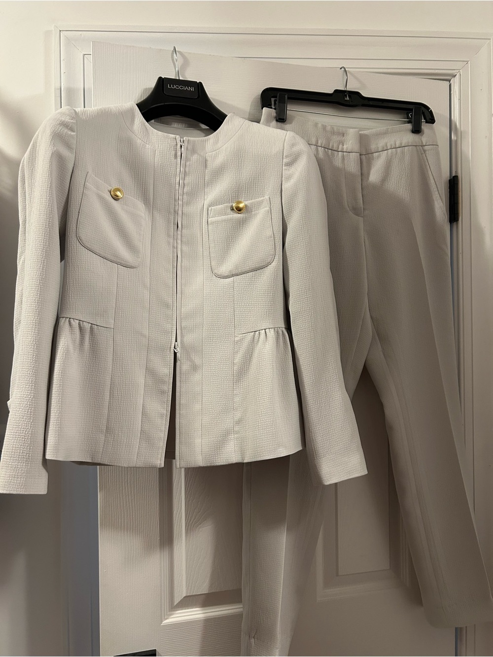 Light Grey Textured Peplum Pant Suit